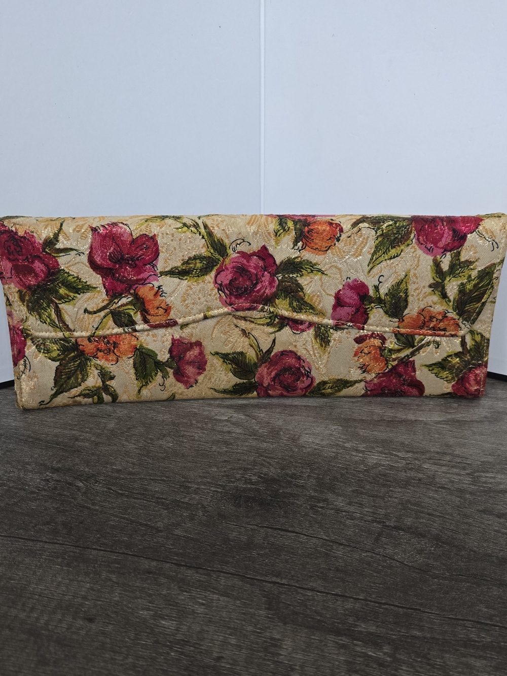 50's Vintage Carpet Style Clutch Envelope Flap W Vintage Mirror In Wax Sleeve